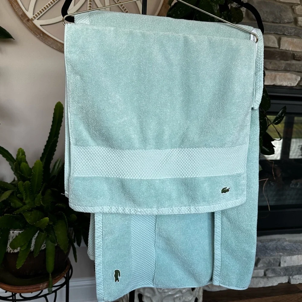 Lacoste Heritage Supima Cotton Towels (3) Iced Aqua ‼️NWOT‼️ - Picture 2 of 6